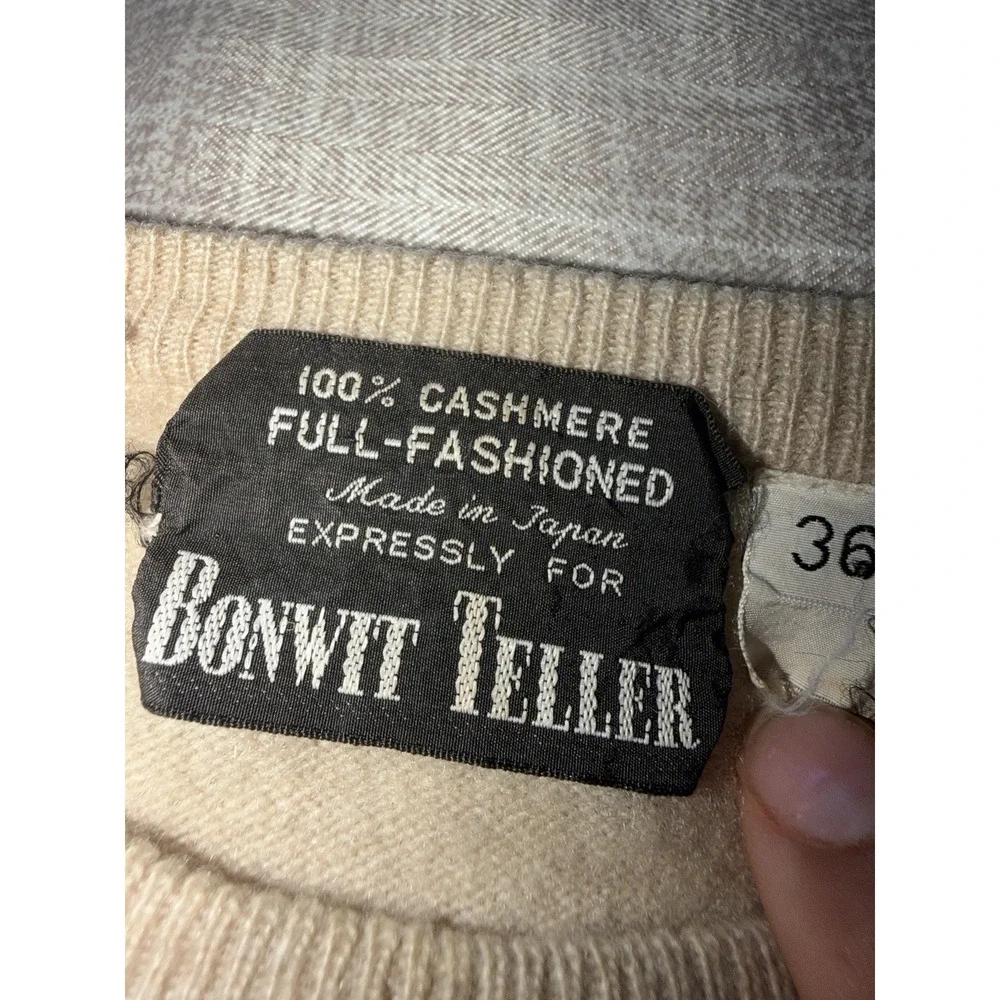 Vintage Bonwit Teller 100% Cashmere Short Sleeve Sweater Beige Size 36 XS S